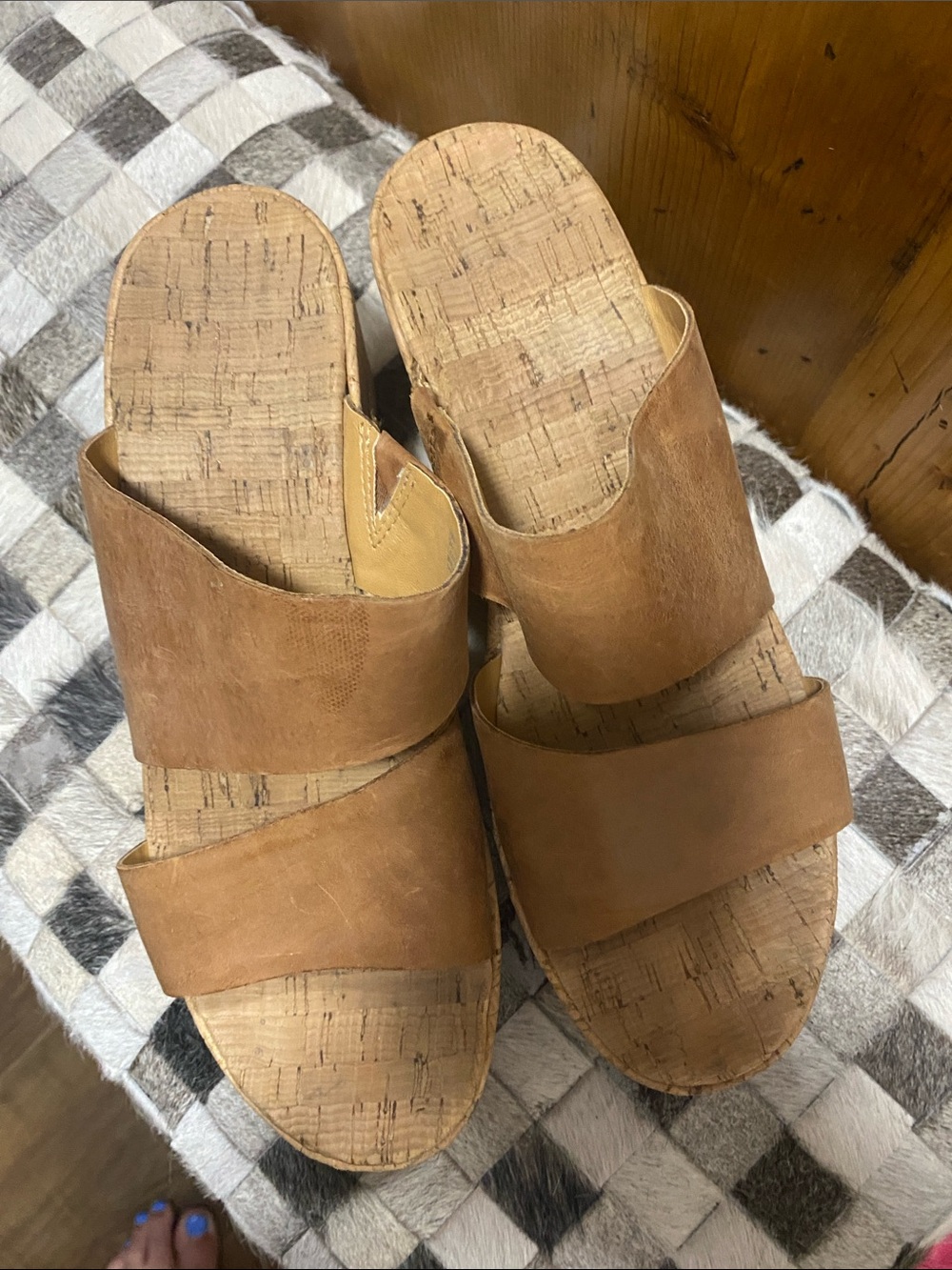 Kork-Ease Brown Cork Double-Band Slide Sandals